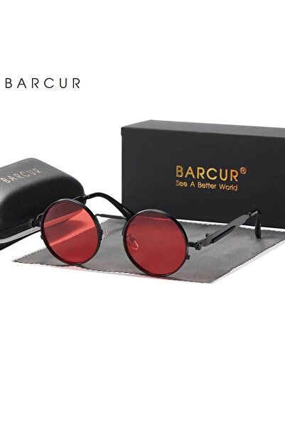 Choice Black Red BARCUR Round Sunglasses for Men Polarized Retro Steampunk Su...