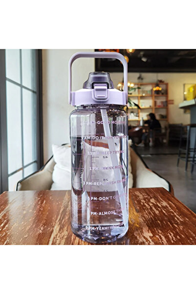 Choice غلاية بلاستيكية كبيرة محمولة للسفر بسعة 2 لتر، لون بنفسجي، مع ماصة، مناسبة للرياضة واللياقة البدنية