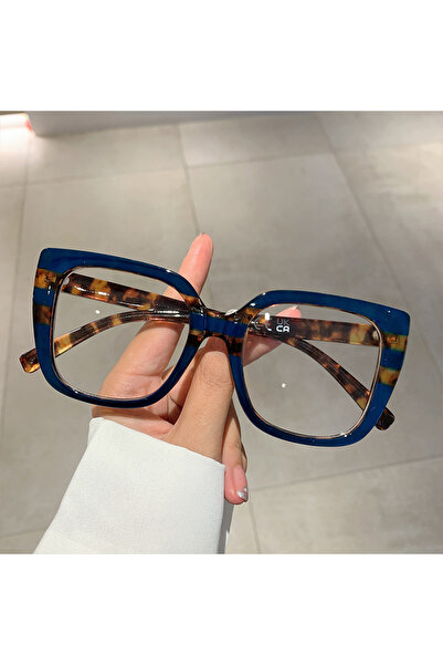 Choice إطارات نظارات KAMMPT مربعة كبيرة الحجم باللون الأزرق الداكن بنقشة جلد ...