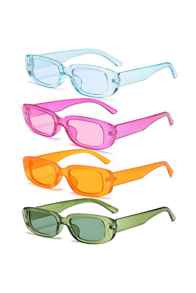 Choice 4 purple 4pcs/set Rectangle Frame Sunglasses For Women Men Candy Color...