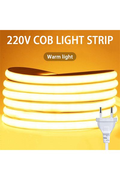 Mikenoon 2m warm light 220v Led Ribbon Adhesive High Brightness COB Led Strip for Room Waterproof Led Strip F