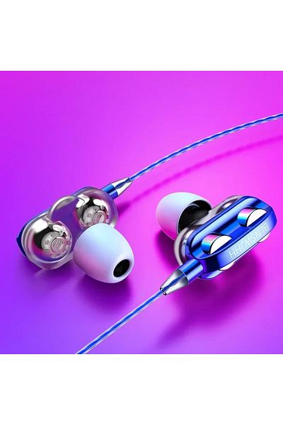 Choice Blue 3.5mm Wired Headphones Noise Canceling In-Ear Sports Earphone Dual Driver Bass Stereo Gaming He