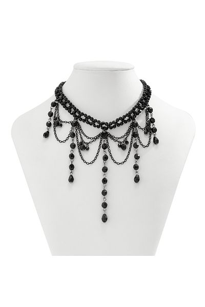 Choice C06136 Lacteo Gothic Crystal Tassel Choker Black Beads Handmade Strand Necklace Multilayer Charm Nec