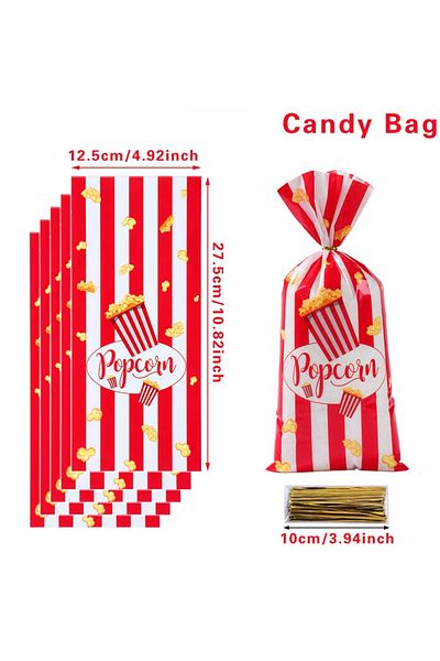 Choice 50pcs Candy Bag Red White Stripe Candy Bags Cookie Snacks Bags Popcorn Treat Bags For Circus Carniva