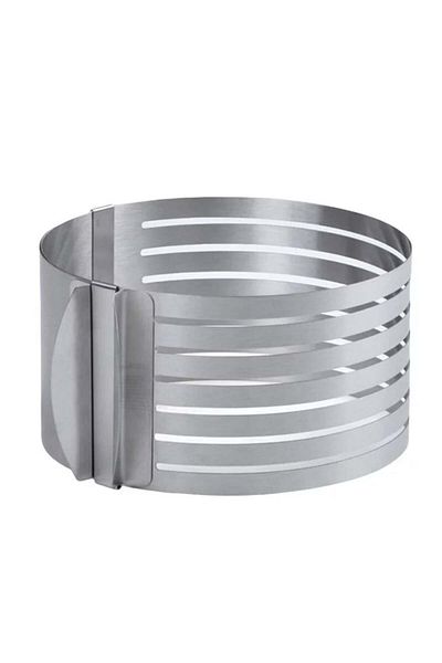 PUFO Inel metalic reglabil pentru blaturi de tort, fursecuri, cu 6 spații de feliere, diametru 24 cm, argintiu