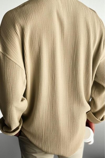 NO 601 Ανδρικό πουκάμισο μπεζ Oversize Twist υφασμάτινο