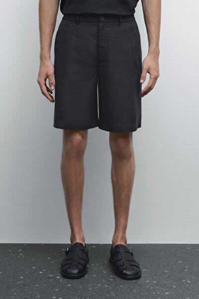 Massimo Dutti %100 Keten Yarı Jogger Bermuda Şort