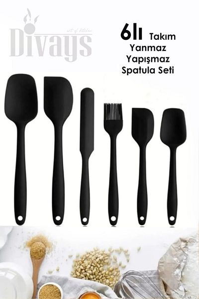 DİVAYS 6 Pieces Heat Resistant Fireproof Non-Stick Silicone Spatula Set |   Set of 6 Silicone Spatulas