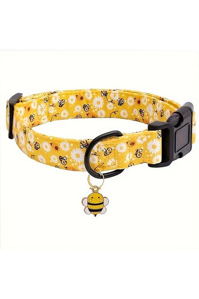 Choice S yellow ECP009/CP607--pet dog collar,Bee and Dinosaur Printing Collar with Metal Pendant for Dogs P