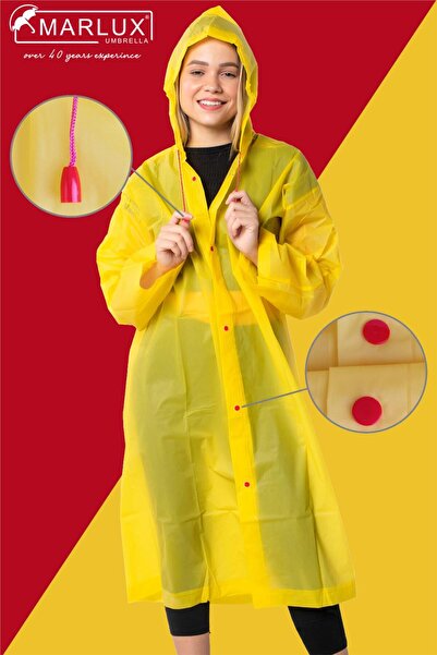 Marlux Unisex Su Rüzgar Geçirmez Kapüşonlu Kırmızı Çıtçıt Düğmeli Eva Sarı Kı...