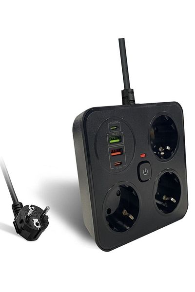 Choice قابس الاتحاد الأوروبي الأسود 3 شريط طاقة الاتحاد الأوروبي مع شحن سريع QC3.0 PD20W قابس الاتحاد الأوروبي كابل تمديد 2 متر ألماني ستان