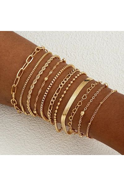 Choice AYA6187002 11pcs Chic Snake Chain Bracelet Set for Women Boho Simple Elegant Heart Geometric Chain V