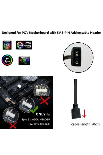 Choice 2PCS 5V ARGB 3Pin Header for Asus Aura Gaming Case RGB PC Light Strip Magnetic Addressable WS2812B L
