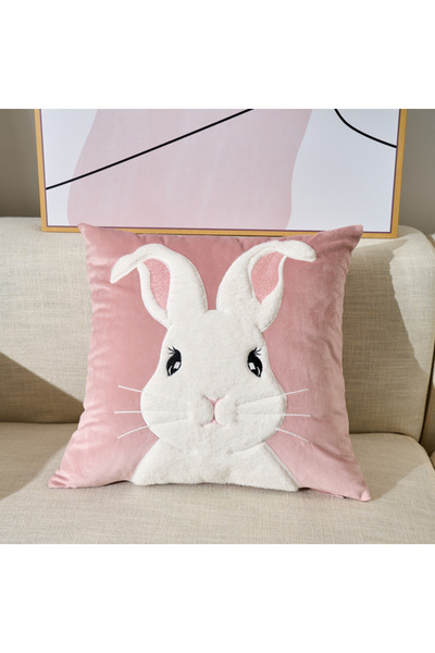 Choice 450 مم × 450 مم 1 غطاء وسادة أرنب مطرز مخملي فاخر غطاء وسادة أريكة مبطنة