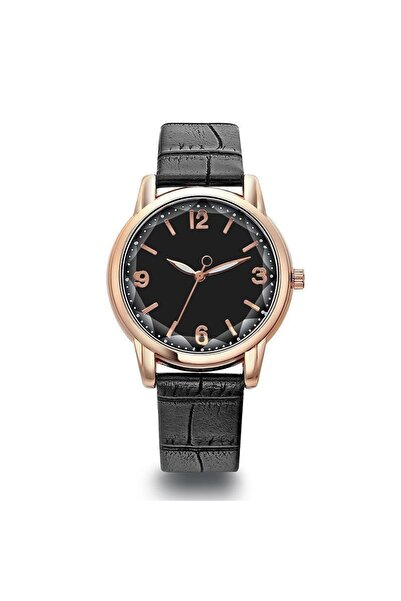 Choice ساعة نسائية فاخرة بسوار جلدي أسود، زجاج متعدد الأضلاع، ميناء كوارتز، ساعة أنيقة إبداعية