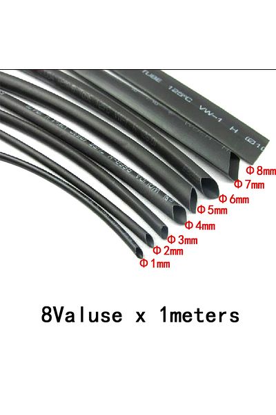 YTDMEN 8 Meter/set Heat Shrink Tubing 1/2/3/4/5/6/8mm 2:1 Black Insulation Shrink Wrapping Heat Shrink f...