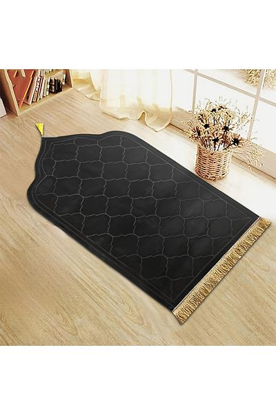 Choice 66cm X 116cm Black Thickened Printed Prayer Mat Plush With Tassel Flannel Irregular Prayer Mat