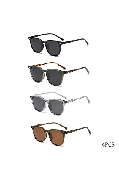 4PCS All Colors 2025 New Ultra Light Square Black Face Enhancing Sunglasses With Trendy Natural Colo
