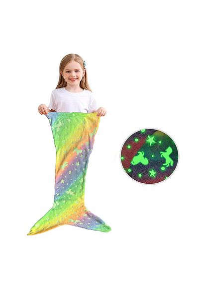 Choice 120X58CM Green New Night Glow Mermaid Tail Blanket Soft Flannel Fleece Wearable Companion Cute Kids