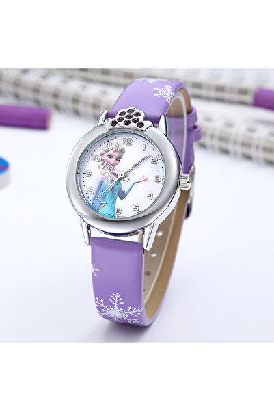 Choice ساعات يد للبنات الأميرة إلسا الجديدة باللون الأرجواني بحزام جلدي للأطف...