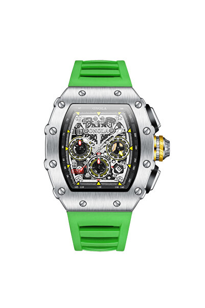 Choice ساعة يد رجالية فاخرة من ماركة ONOLA باللون الفضي والأخضر متعددة الوظائ...