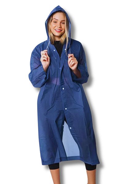 By Marine Women's Men's Raincoat Hooded Snap Fastener Eva Navy Blue Raincoat Bymmrc881r04