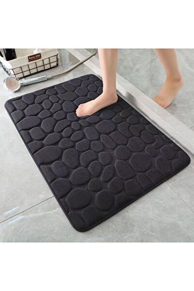 Choice سجادة حمام ثلاثية الأبعاد غير قابلة للانزلاق باللون الأسود مقاس 40 سم × 60 سم، سجادة ماصة من الحجر المرصوف المنقوش