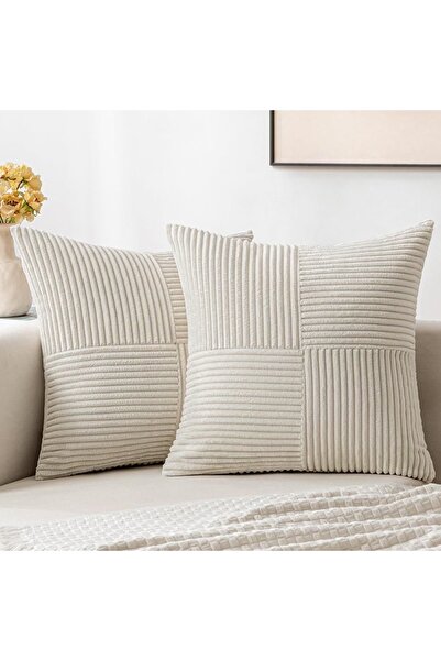 Choice غطاء وسادة من البوليستر بتصميم بسيط بيج مقاس 50×50 سم، غطاء وسادة مخطط...