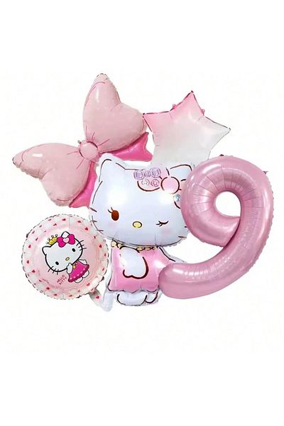 Choice Other 9 5Pcs Cartoon Kitty Hello Kitty Pink Rose Red Number Bow Aluminum Film Birthday Balloon Set