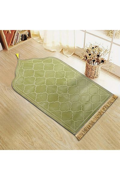 Choice 66cm X 116cm Green Thickened Printed Prayer Mat Plush With Tassel Flannel Irregular Prayer Mat