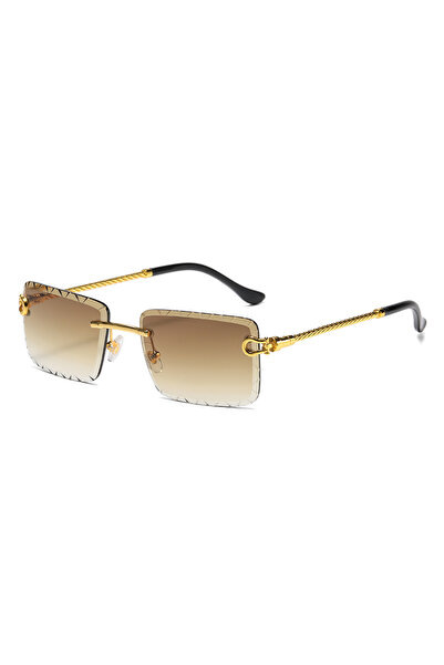 Choice4 GOLDEN BROWN Rimless cutaway square rimmed sunglasses Metal twist mirror legs glasses Summer color s