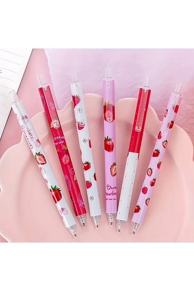 Choice 6pcs pen 6pcs Sweet Strawberry Scented Retractable Gel Pens Classic Ballpoint Pen Writing Pen Offic