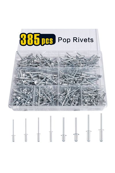Choice Silver 100pcs 3.2x12mm 80/ 100/ 160/ 385pcs, Pop Rivets Assortment Kit, Aluminum Rivets Set In 8 Siz