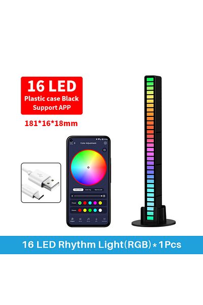 Choice 16LEDS-Black 16 LEDS RGB LED Light Bar App Control Desktop Background Atmosphere Light Music Sync TV