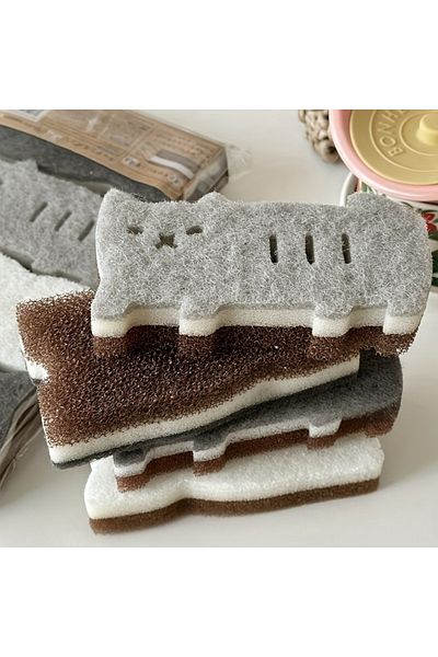 Choice 4-piece Cute Cat Kitchen Sponge Set - Thick And Durable Dishwashing And Cleaning Tools