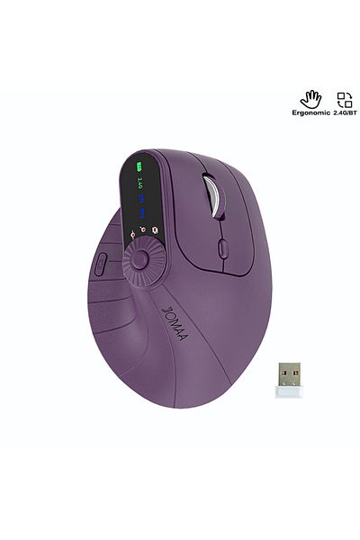 Choice ماوس جوما BT5.0 لاسلكي عمودي أرجواني اللون مزود بمقبض تعديل الوظائف و8 أزرار قابلة لإعادة الشحن