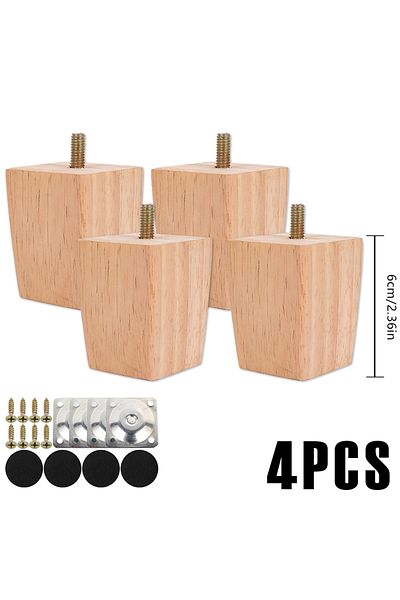 Choice Wood Color-6cm-4Pcs 4/8Pcs Square Furniture Feet 6/10/15cm Solid Wood Sofa Legs Replacement Height F