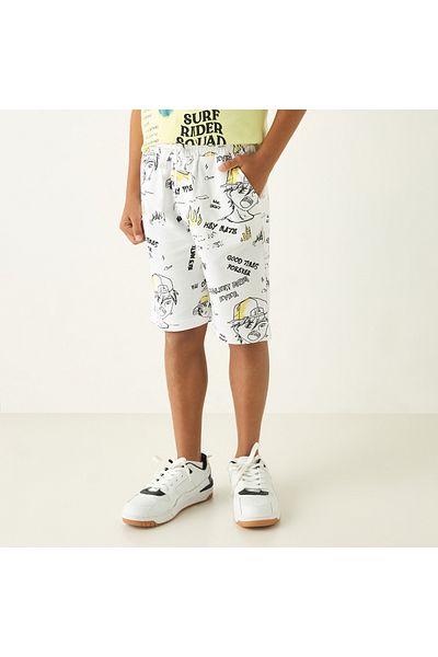 Juniors Graphic Print Shorts With Drawstring Closure