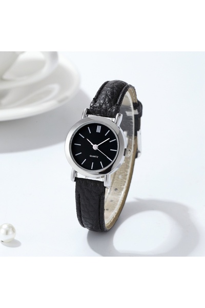 Choice ساعة نسائية سوداء أنيقة صغيرة الحجم من الكوارتز العربي بسوار جلدي