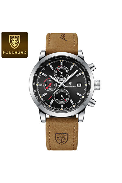 Choice ساعة رجالي رياضية فاخرة باللون الأسود الفضي 932 مقاومة للماء كرونوغراف...