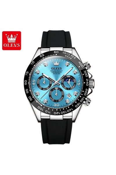 Choice ساعة OLEVS رجالية فاخرة من الكوارتز باللون الفضي والأزرق مقاومة للماء ...