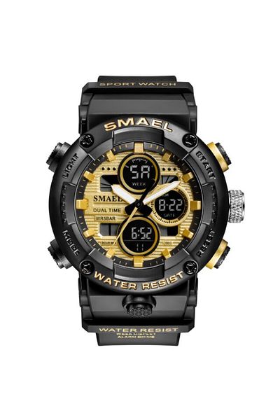 SMAEL Black Gold Watch Men Waterproof Led Digital Watches Stopwatch Big Dial Clock For Male 8038 Spo