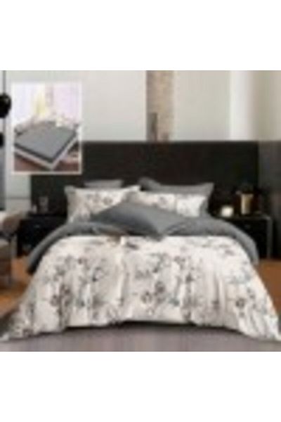Pucioasa Lenjerie de pat din finet cu elastic, cearceaf pilota 200x220cm, 6 piese, flori bej