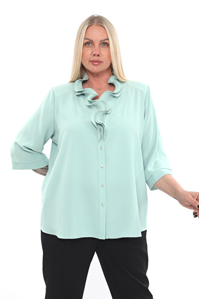 KİFAYET 16184 Yakası Fırfırlı 3/4 Kol Jesika Gömlek (R) (D104)