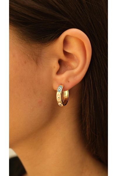 Jerie Gold Colored Enamel Evil Eye Hoop Earrings