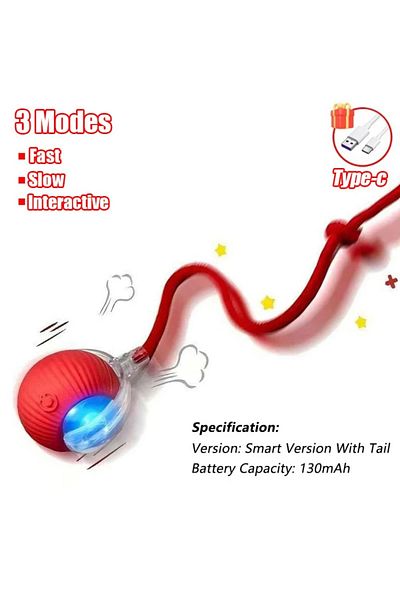 Choice Rope-red Cat Interactive Ball Toy Auto Rolling Ball With Tail Rechargeable Smart Pet Interactive Toy