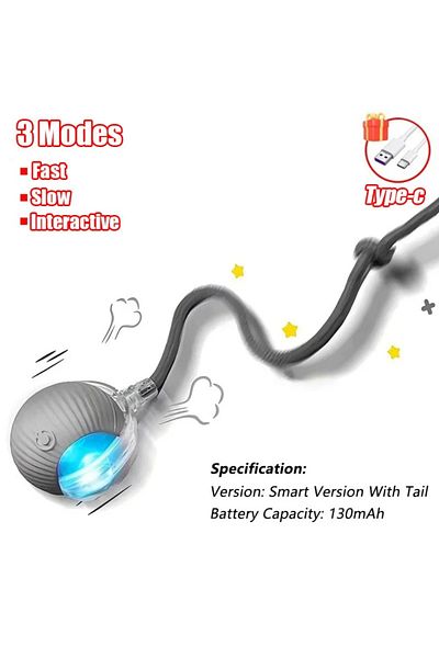 Choice Rope-grey Cat Interactive Ball Toy Auto Rolling Ball With Tail Rechargeable Smart Pet Interactive To