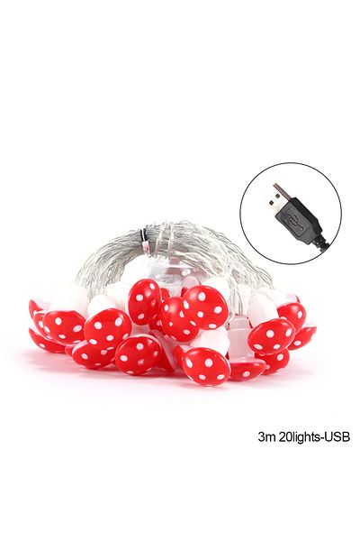 StriveFire 3m 20Led-USB 20 Leds Mushroom LED Fairy Lights USB/Battery String Light Christmas Party Gift Fairy