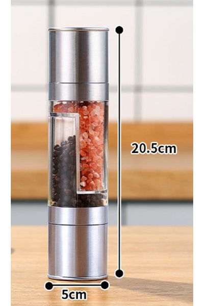 Choice Silver 2 In 1 Stainless Steel Salt Pepper Grinder Set Double Head Salt Manual Salt Pepper Mill Grind