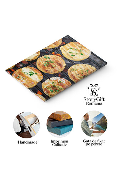 StoryGift Romania Tablou Canvas Deliciu Mediteraneean Branza Halloumi Rumenita Pe Gratar Cu Flacara, Perfecta Pen